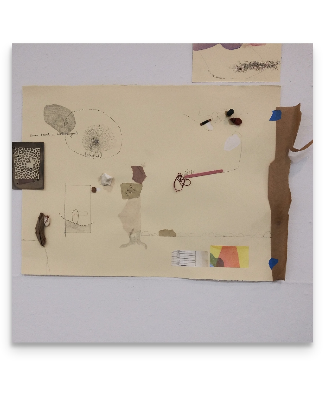 Abstract study on paper with delicate linear elements.