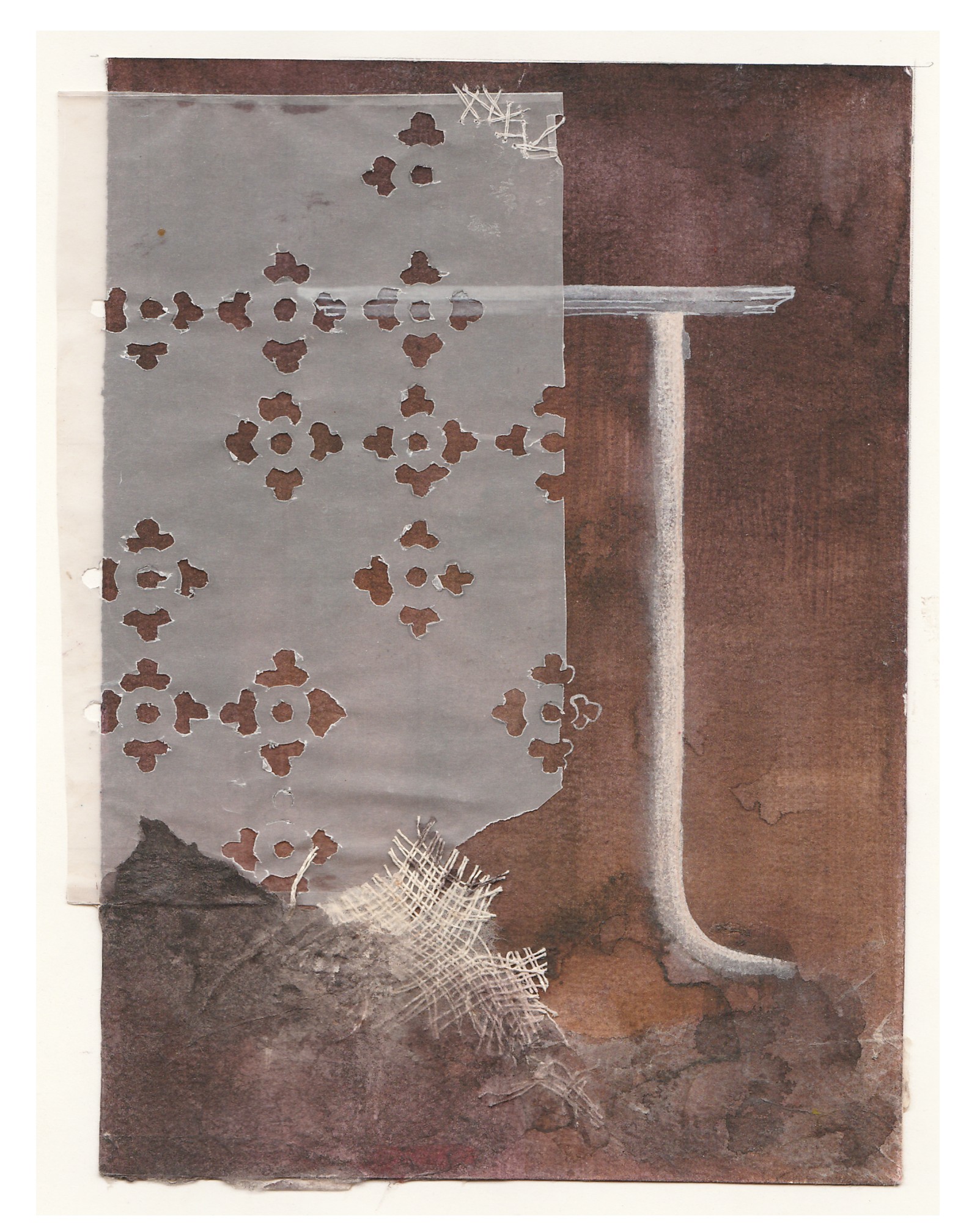 Drawing on paper featuring fine lines and balanced spatial arrangement.