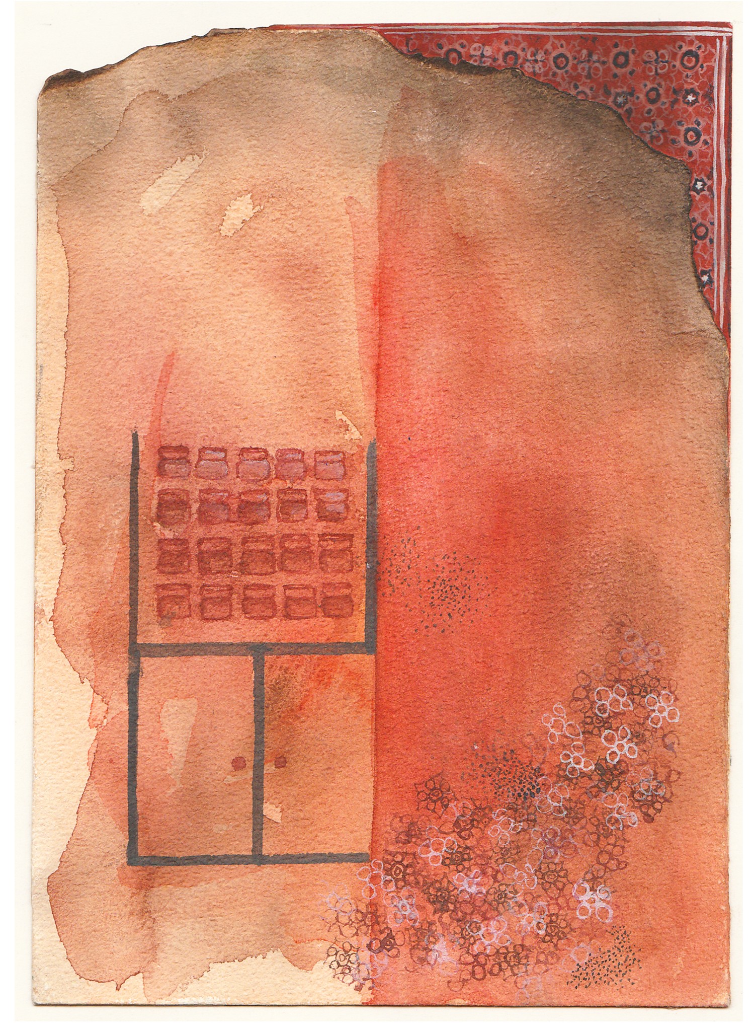 Work on paper exploring geometric spatial relationships and texture.